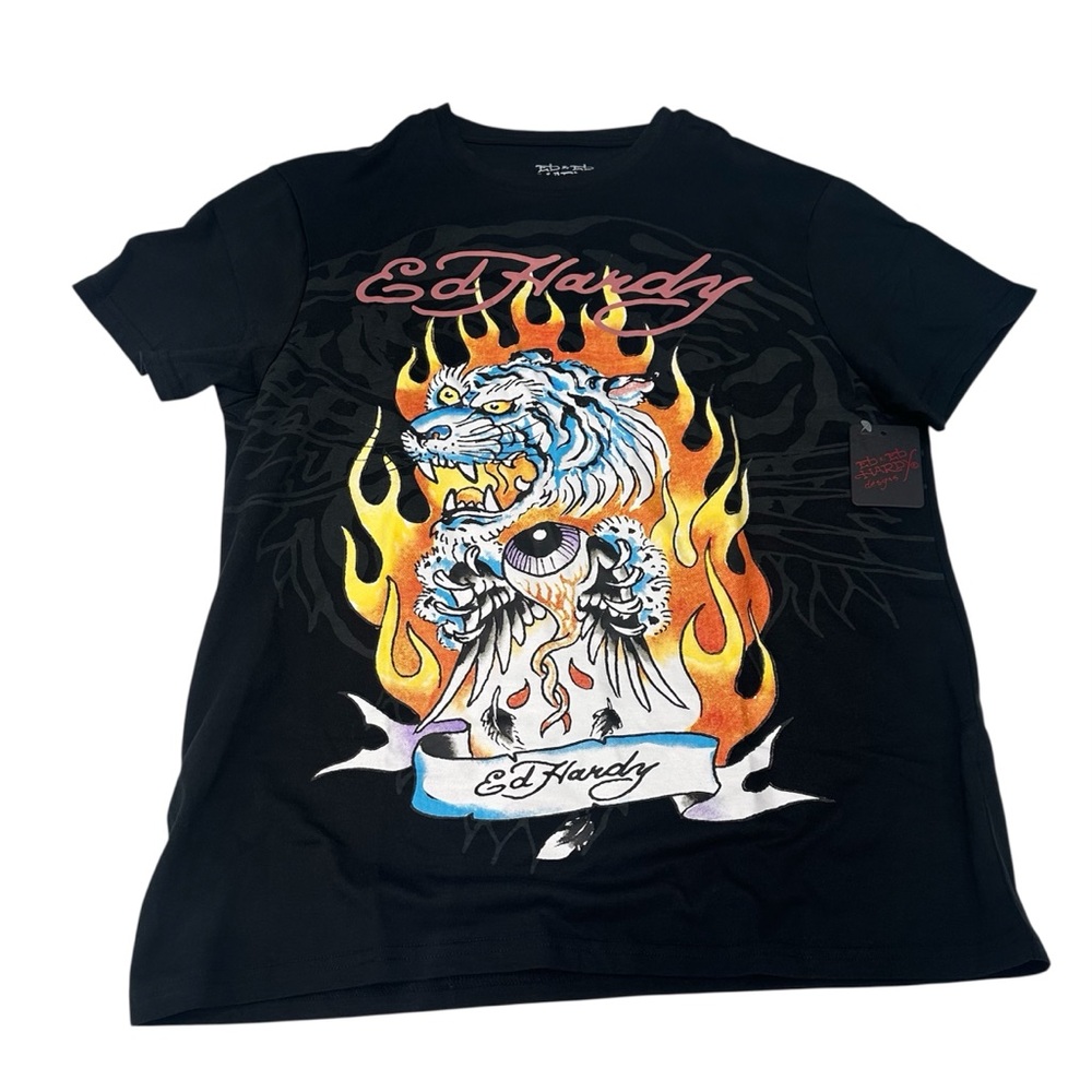 Ed Hardy T Shirt Men's Fire Tiger Size M Black NWT‎